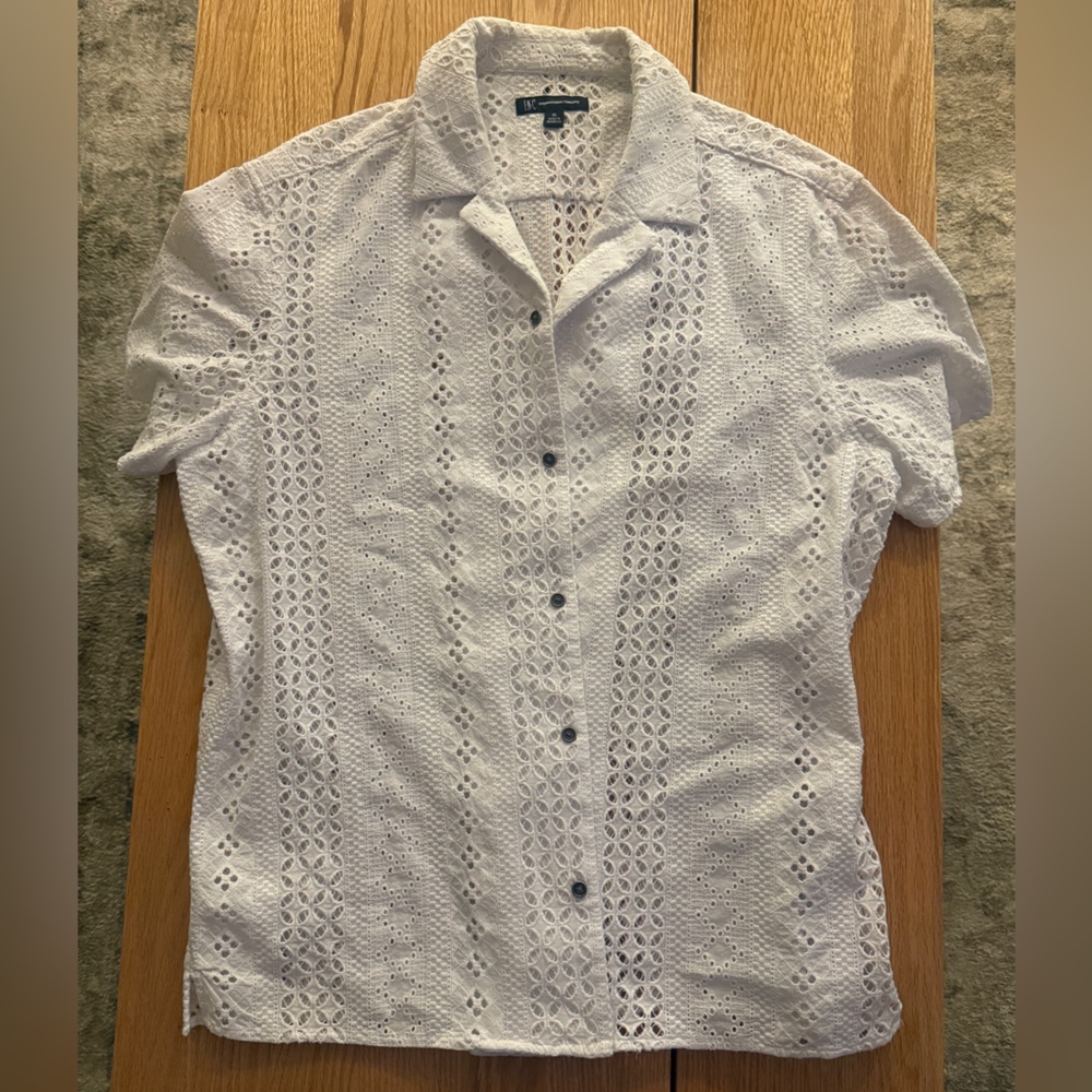 INC International Concepts Men’s White Eyelet Button-Up Shirt | XL | Cotton